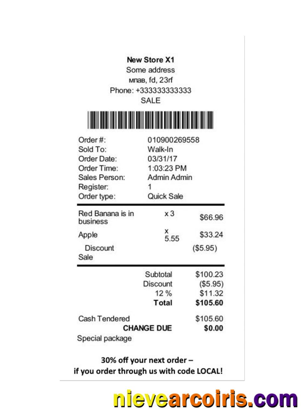 NEW STORE payment receipt